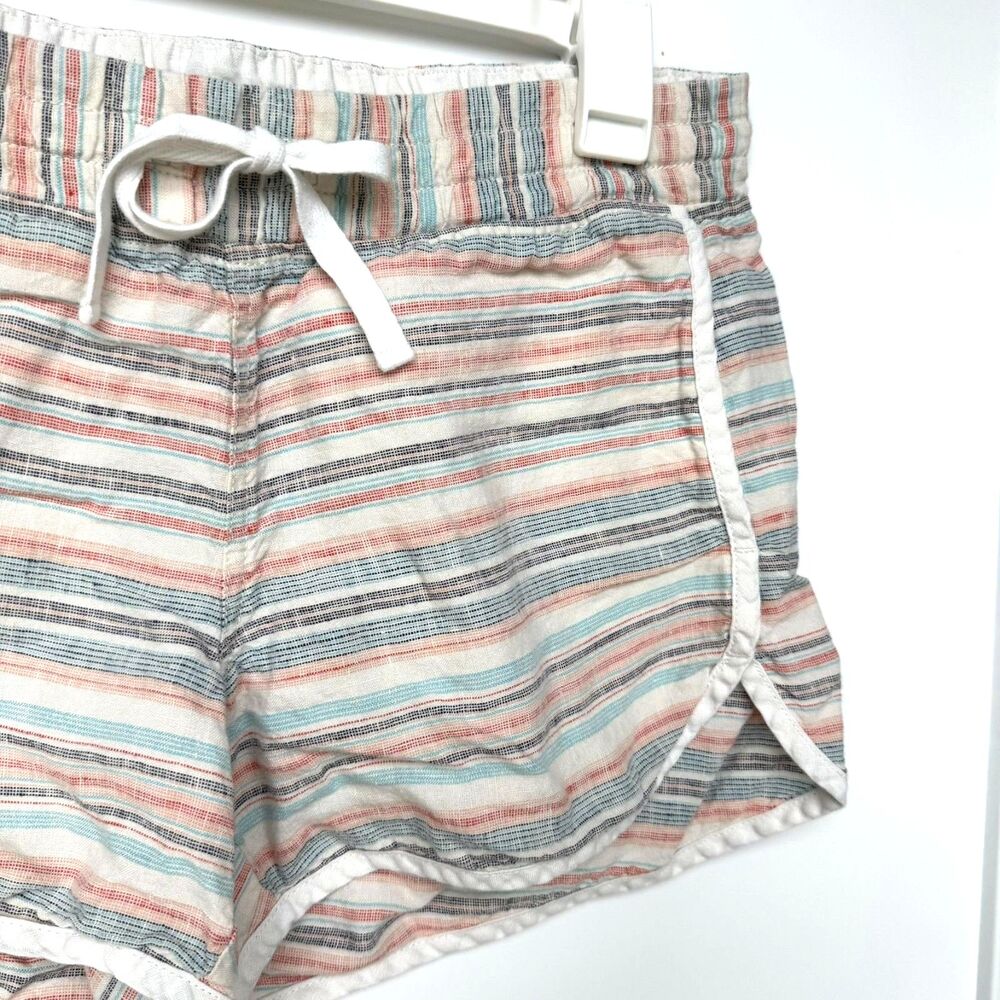 Athleta Sandbar Shortie Linen Shorts Women's 6 Pastel Striped Dolphin Hem Beach